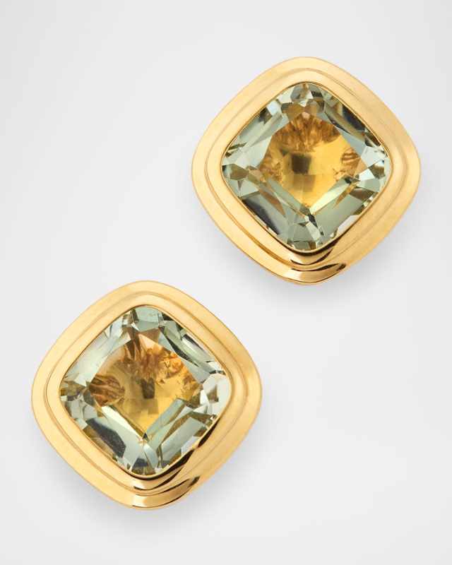 Manhattan 18K Yellow Gold Prasiolite Cushion Stud Earrings